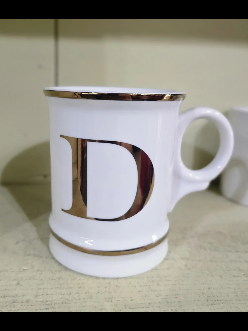 Williams Sonoma White Ceramic Mug with Gold 'D' Initial